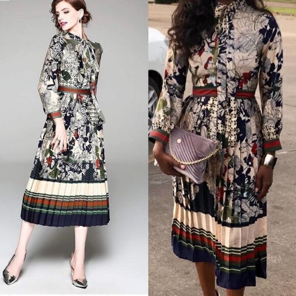 Floral Print Button up Casual A-line Midi Dress